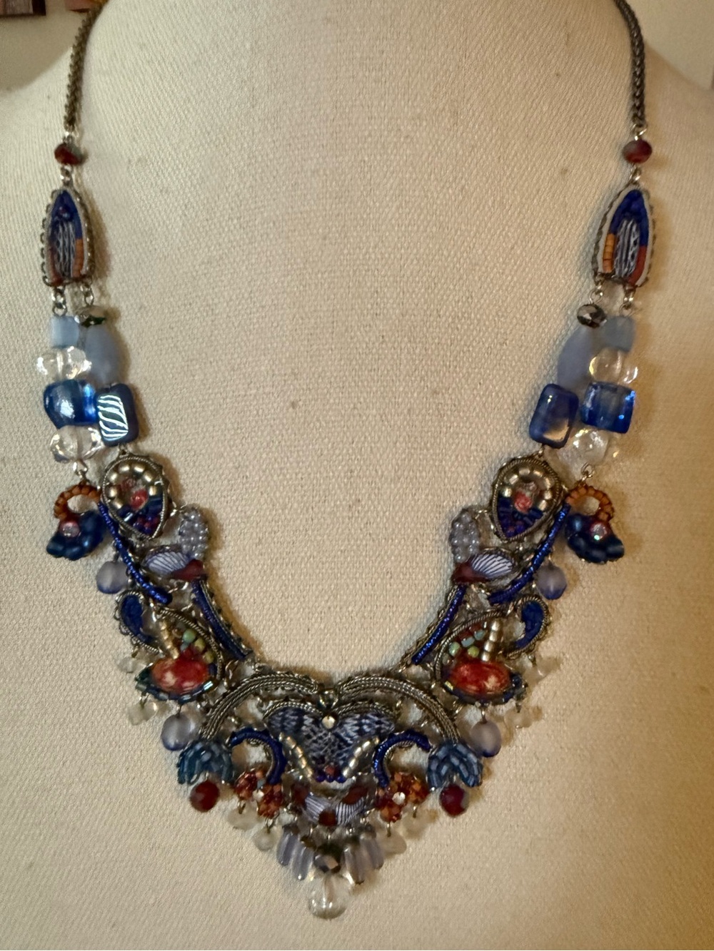 Multi-Tone Blue Embellished Statement Necklace